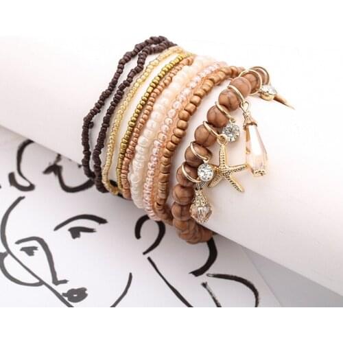 9pcs/set Handcraft Boutique Fashion Multilayer Crystal Stone Beads Strand Bracelets Locks Bangles Pulseras Boho Mujer