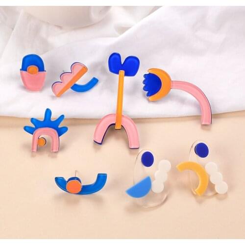 AMORCOME Korean Kawaii Multicolor Geometric Irregular Acrylic Earrings for Women Girls Resin Flowers Stud Earrings 2020 Jewelry
