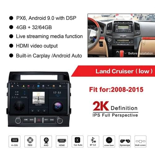 11.8" Car Stereo Receiver Android Media Navigation IPS Anti-glare Screen For Toyota Land Cruiser 2008 LC200 GPS PX6 Chipset DSP