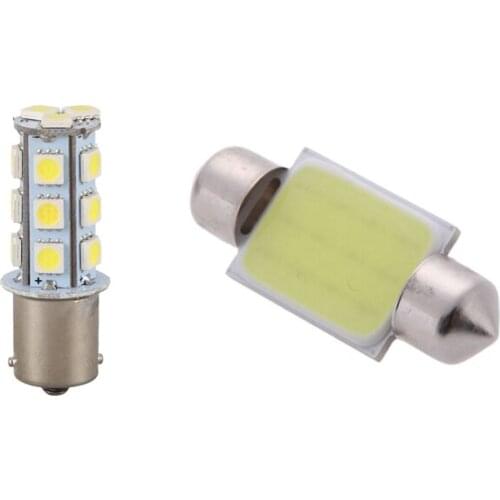 White 1156 P21W 18 LED 5050 SMD Tail Brake Signal Side Light Bulb with 3W COB LED Car Interior Ceiling Lamp Bulb