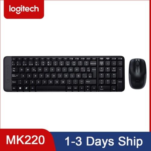 Logitech MK220 Wireless Keyboard Mouse Combo Simple 1000DPI 2.4Ghz USB Receiver Plug & Play Quiet Button Splash Proof Keyboard