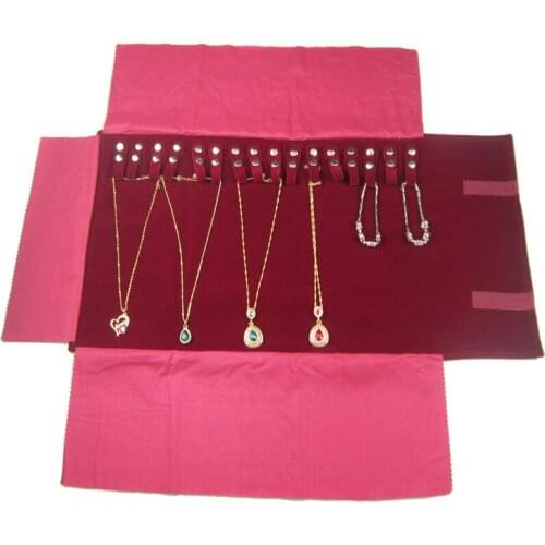 Large Fashion Burgundy Velvet Travel Jewelry Roll Bags For Necklace Pendant Organizer Storage Portable Display Pouch Show Case