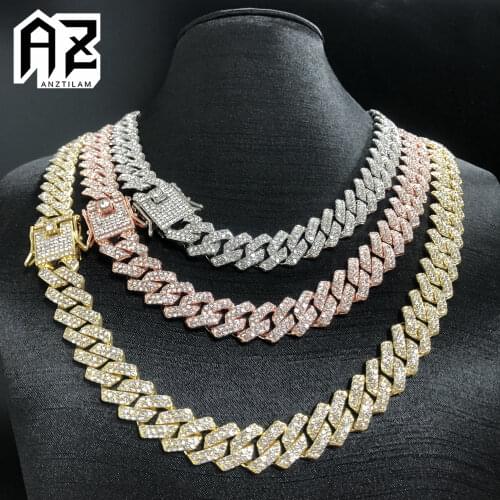13mm High-Quality Cuban Link Chain Iced Out Necklace Bling Stone Miami Link Chain Choker For Men Women Hip Hop Jewelry Free Ship