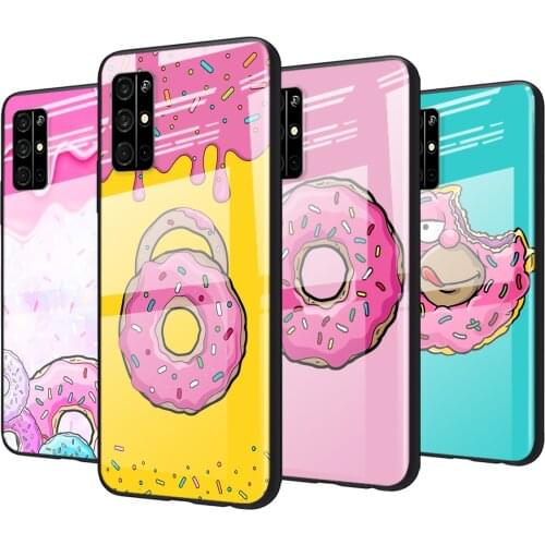 Tempered Glass Cover Cute Donut Cake For Huawei Honor 30 20 10 9X 8X Pro Plus Lite Shockproof Shell Phone Case