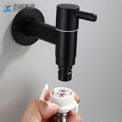 Black Extended Washing Machine Faucet Dedicated 4/6 Points 304 Stainless Steel Household Wall Bathroom Toilet Mop Pool Taps