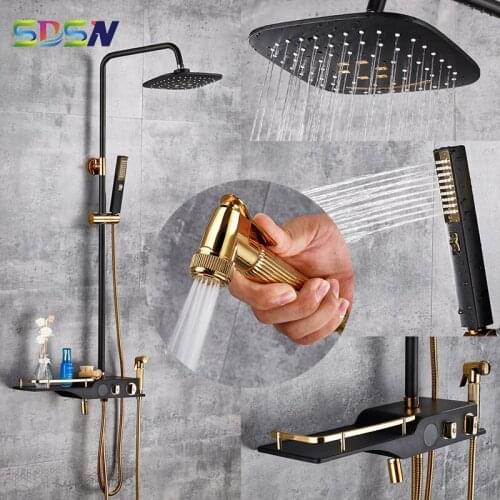 Digital Shower Set Termostatic Bathroom Shower System Copper Bath Bidet Rainfall Shower Head Black Gold Bathroom Digital Shower