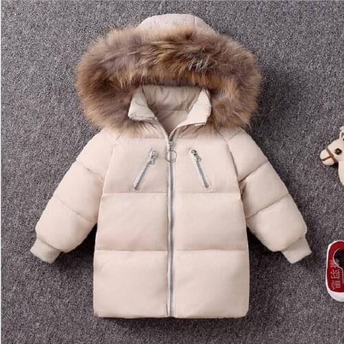 Children Outwear Winter Jacket For Girls Boys Warm Hooded Long Fur collar Coat 90% Duck Down Jackets Coats For Boys Kids Parkas