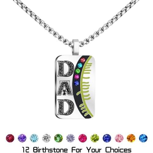 Personalized Fathers Day Gift Birthstone Necklace for Man US Army ID Memorial Jewelry DAD Rhinestone UP to 6 Crystal Custom LO3