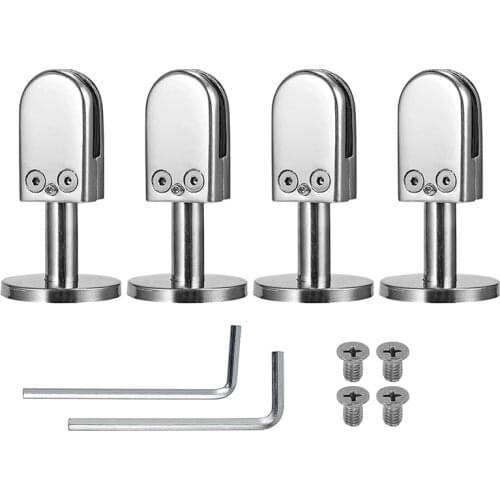 JFBL Hot 4 PCS Glass Clamps 304 Glass Bracket Adjustable Glass Clip 8mm Glass Shelf Clamp Holder Glass Panels with 40mm Rod