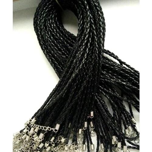 Fast ship Wholesale 3mm Black twist shape Leather Cord Necklace Rope 45cm Chain Lobster Clasp DIY Jewelry Accessories 100pcs/lot