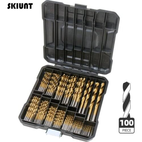 SKIUNT 100Pcs Drill Bits Set 1-10mm HSS Twist Drill Power Tools Broken Bolt Remover Repair Hand Tools For Drilling Woodworking