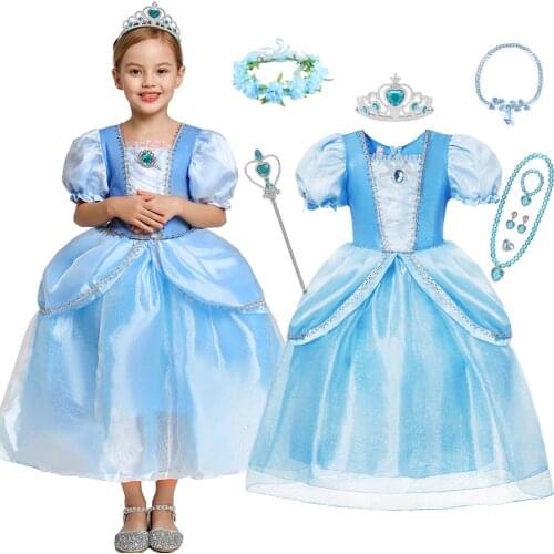 Disney Cinderella Dress Up Clothes for Girls Christmas Halloween Party Costume Kids Birthday Wedding Ball Gown 3-10T