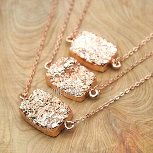 NM15759 10Pcs Best Seller Electroplating Rose Gold Oblong Shape Chains Necklaces Druzy Crystal Chains Necklaces 18inch