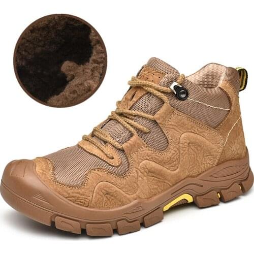 Autumn Winter Cow Split Leather Men Ankle Snow Boots Handmade Oxfords Male Warm Plush Outdoor Sneakers Casual Dress Work Shoes