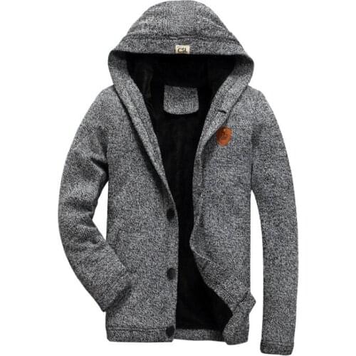 2020 autumn New Mens hooded Knitted jacket Plus velvet warm Single-breasted long sleeved Cardigan Casual fashion coats outwear