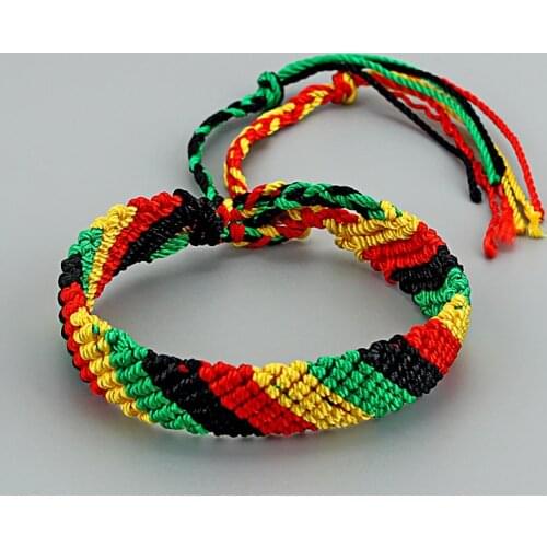 1pcs Rasta 11mm Wide Braided Cotton Ethnic Bracelet Hand Woven Bangles Boho Macrame Tassel Cuff Bracelet