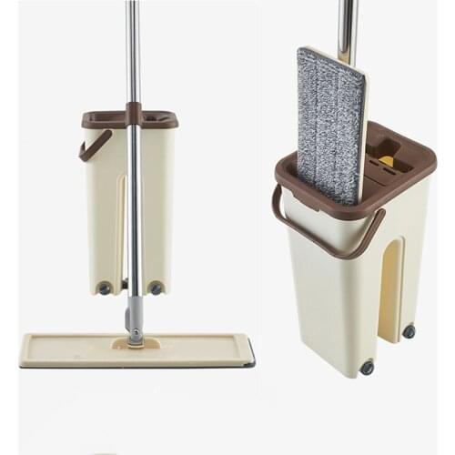 Flat Squeeze Mop and Bucket Hand Free Wringing Mop Floor Cleaning Wet or Dry Usage With Microfiber Pads