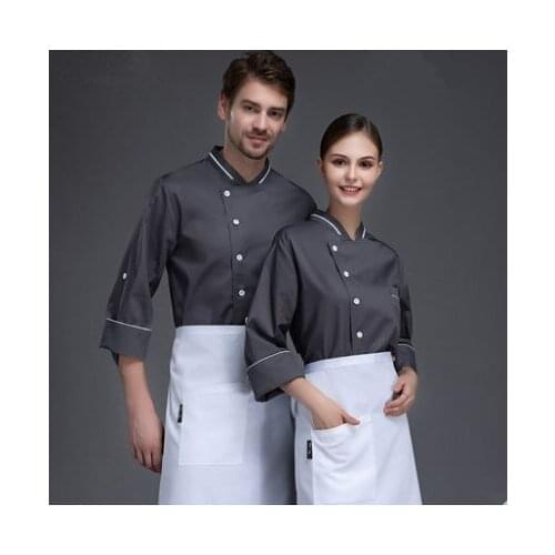 Unisex Casual Soft Chef Jackets Short Sleeve Oblique Collar Double Breasted Kitchen Catering Restaurant Food Serive Work Uniform