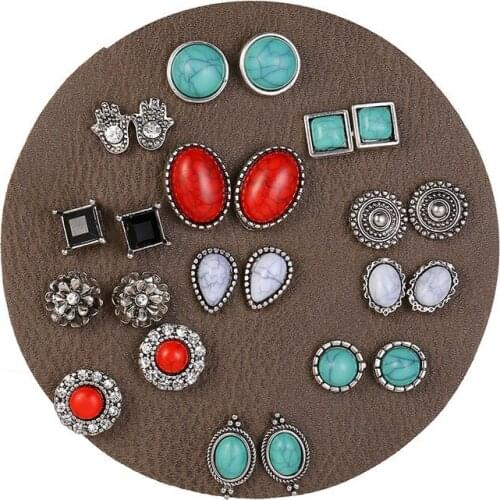 Ethnic White/Red/Blue Crack Stone Stud Earrings For Women Boho Fashion Crystal Vintage Earrings Set Mixed Brincos