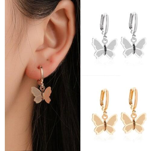 12 Pair Butterfly Hoop Earrings Dangle Scrub Charm Frosted Huggie Earring Gold Silver Color Metal Small Round Circle Ear Jewelry
