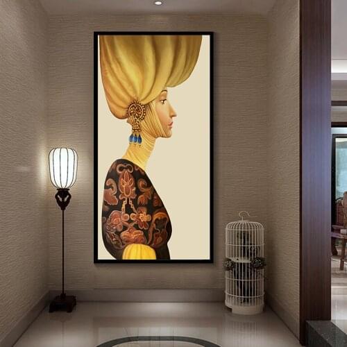 Nordic Modern Figure Characters Golden Women Oil Canvas Painting Abstract Poster Creative Canvas Art for Living Room Decortion