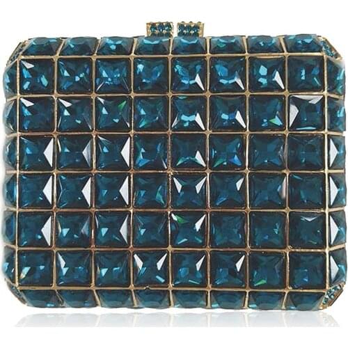 Bags for Woman Blue Color Rhinestone Clutch Purse Luxury Ladies Purse Fashion Women Square Shape Gemstone Handbags Cocktail Bags