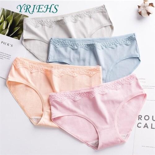 YRIEHS Fresh And Breathable Cotton Medium Low Waist Triangular Lace Womens Underwear