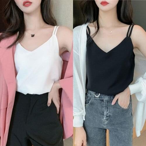 2021 New Fashion Women Summer Camis Top Basic Tops Casual Slim Sleeveless Camisole Sexy Solid V-neck Large Size Tank Tops