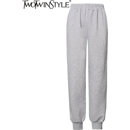 TWOTWINSTYLE Sporty Pants For Women High Waist Elastic Gray Solid Minimalist Trousers Female 2020 Fashion New Clothing Tide
