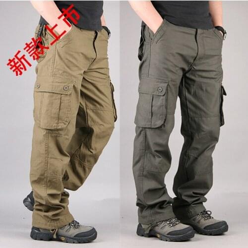 2021 Spring and Autumn Mens Overalls Outdoor Leisure Multi-Pocket Loose Straight Casual Pants