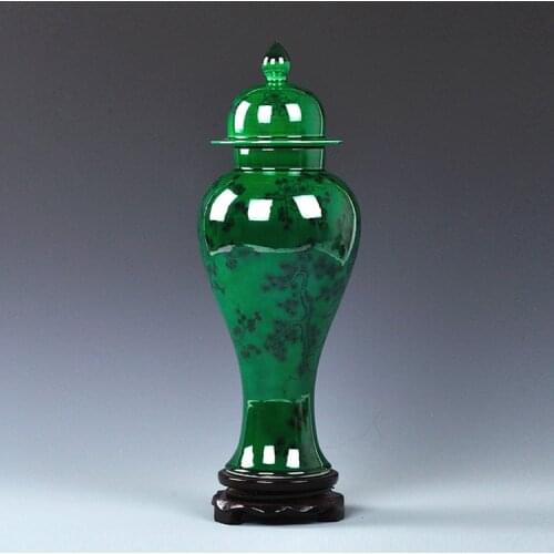 Antique Peacock Green Glaze Jingdezhen Ceramic Vase Flower Vase Pure manual furnishing articles Sitting room bedroom decoration