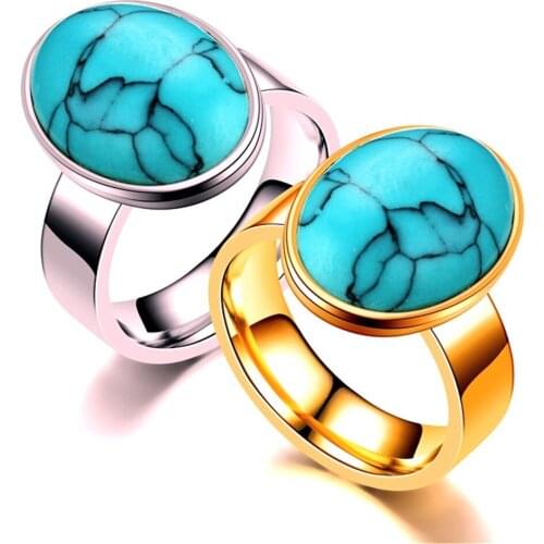 Vintage Shell Stone Ring Blue Color Oval Art Finger Ring For Women Wedding Anniversary Fashion Jewelry Gift Dropshipping