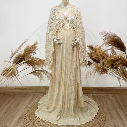 Spring Session Vintage Boho Cotton Photo Shoot Props Robe Nonmaternity Dress Evening Party Costume Women Photography Accessories