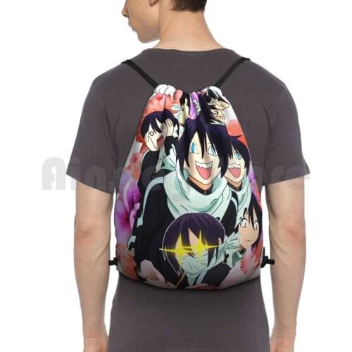 Yato Aesthetic Backpack Drawstring Bags Gym Bag Waterproof Anime Aesthetic Noragami Yato Tumblr Funny Flowers Pink Neko