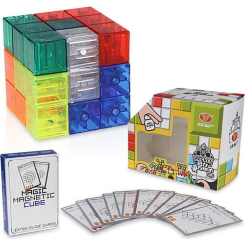 YJ DIY Magnetic Cube Building Blocks 3D Magnet Tile 7Pcs Set Puzzle Speed Cube 54pcs Guide Cards IntelligenceToys For Children