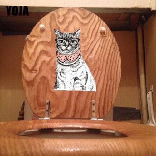 YOJA 16.9*23.4CM Cat With Glasses Creative Toilet Seat Sticker Bedroom Wall Decal Decor T1-0145