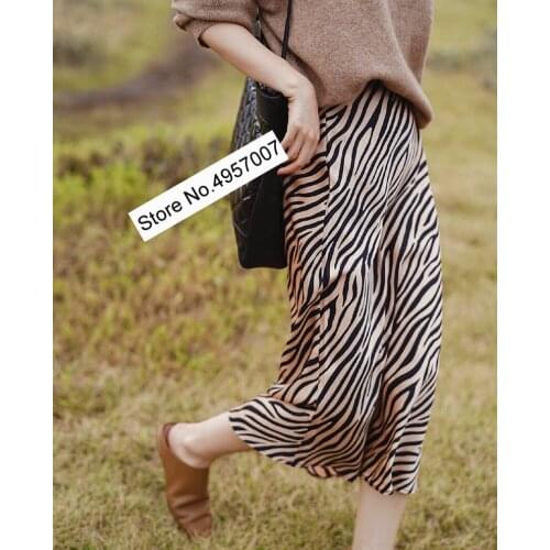 Elfbop Women 100% Silk Satin Contrat Color Pattern Midi Skirt