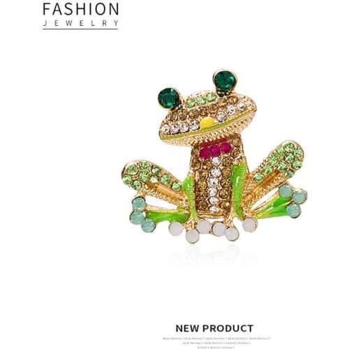 2020 Fashion Custom Jewelry Luxury Gold Plated Cute Crystal Rhinestone Frog Brooch Broches Vintage Animal Brooches For Women