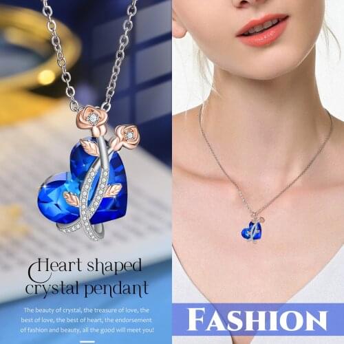 Heart Shaped Crysta Necklaces Pendants Zircon Rose Womens Neck Chain Choker Fashion Necklaces Jewelry for Women 2021 Girlfriend