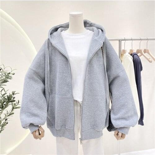 Women Cotton Jacket Coat Korea-style 2021 New Fashion Autumn Zipper Hooded Sweatshirt Embroidery Loose Female Outwear Casual
