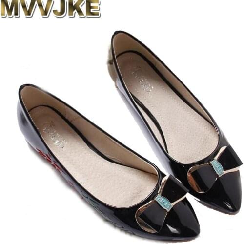MVVJKEKorean Shoes Pointed Toe Flats Butterfly-knot Pink Shoes Woman Spring Shoes Women Black Flats Zapatos Charol Mujer Ayakkab