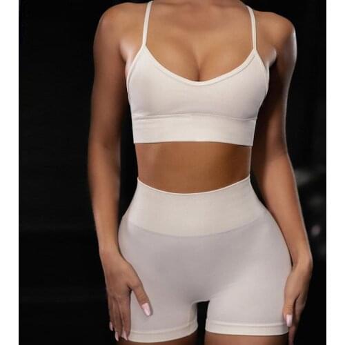 2020 Women Sportswear Seamless 2pcs Yoga Set Sports Suits Sports Bra Crop Top Gym Fitness Shorts Running Activewear Set Yoga Clo