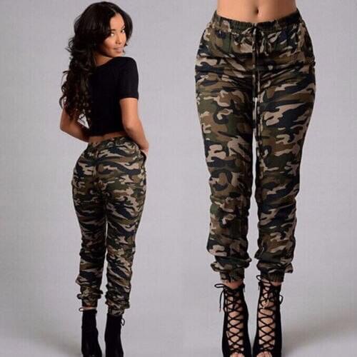 New Hot Stretchy Waistband Convergent Trousers Fashion Plus Size Camouflage Stylish Skinny Army Green Jeans Pants Women