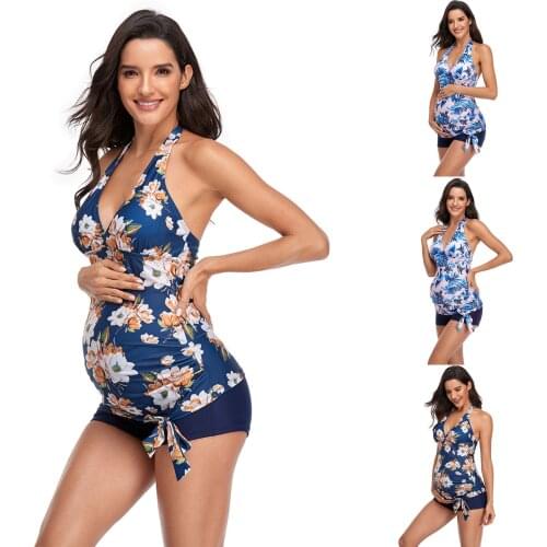 Womens Two-piece Swimsuit Push Up Floral Printing Maternity Swimwear Fashion Swimsuit Bikini Swimming Pregnancy Beachwear#l