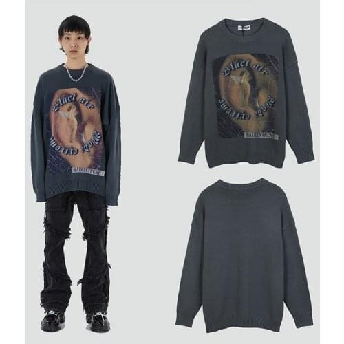 Funny Cute Harajuku Japanese Angel Print Winter Clothes Women 2021 Oversized Sweaters Long Sleeve Top Fashion New Streetwear