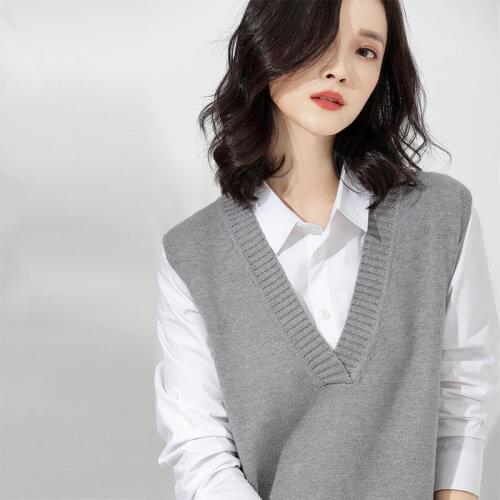 Women V-Neck Split Vest Autumn Winter Casual Loose Knitted Sweater Dress Sleeveless Oversized Pullovers Female Elegant Tops