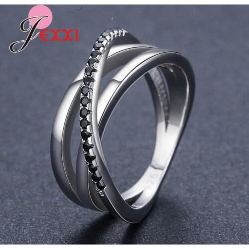 New Arrival Women Girls Cross Finger Rings 925 Sterling Silver Black Cubic Zirconia Rings Birthday Party Jewelry Gifts
