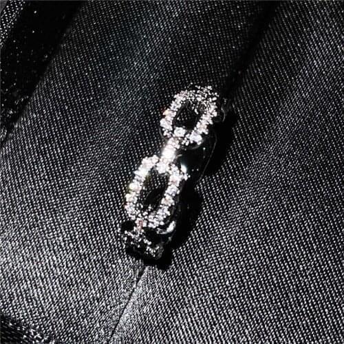 Female Creative Lock Chain Ring White Zircon Small Stone Engagement Ring Vintage Hollow Crystal Rings For Women Wedding Jewelry