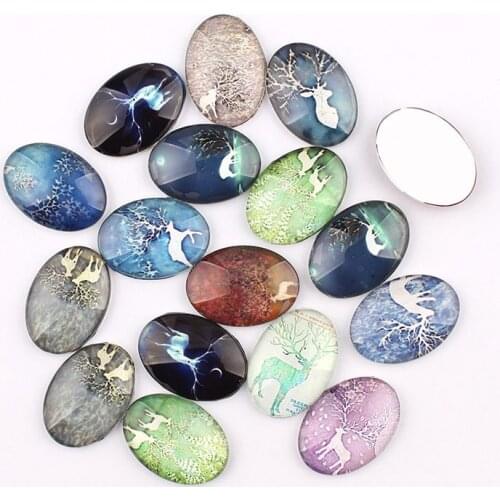 16pcs/lot 18x25mm Handmade Mulity Cute Davids Deer Glass Cabochon Domed Oval Jewelry Accessories Supplies for jewelry