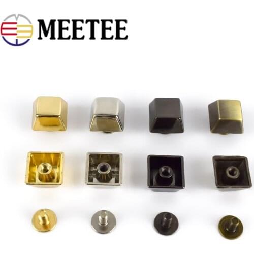 20/40pc Meetee 9mm Square Buckles Rivets Screw Bags Handbag Bottom Decorative Nails Studs Button Metal Buckles DIY Leather Craft